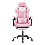Artiss 2 Point Massage Gaming Office Chair Footrest Pink MOC-GC-2P-PK-WH