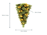 Christabelle 90cm Gold Christmas Teardrop Wreath Pre Lit Warm White LED Timer Baubles Berries F 112_SENG90T