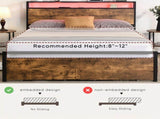 Queen Bed Frame with Storage, Industrial Bed with Led Lights Headboard and 2 Drawers, Wooden Bed V1127-AU-2044QN-BRN