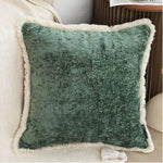 SOGA 2X 45cm Jade Green Home aesthetic chenille texture tassel square Throw Pillow FRENCHCUSHION244X2