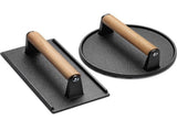 Round & Rectangle Heavy-Duty Cast Iron Smash Meat Steak With Wood Handle for chef Griddle Grills V1370-AZ4-07202
