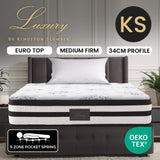 KINGSTON SLUMBER Luxury 34cm King Single Mattress, Medium Firm, Euro Top, 5-Zone Pocket Spring Foam V219-BEDMATKSMD2A