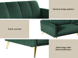 Artiss Sofa Bed 3 Seater Couch Convertible Lounge Adjustable Arm Recliner Velvet SBED-J-02-VEL-GN-AB