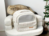 White cat backpack carrier, pet travel carrier, breathable cat backpack, stylish cat carrier, cat V1106-135-GRA-45887