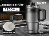 Giant Straw Tumbler Large Capacity Insulated Tumbler Ceramic Lined Cup - Gradient silver - Size V1102-122-62231-GRA-PORCELAIN-1200ML