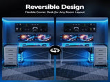 Artiss 140cm L Shaped Gaming Desk Computer Desk with LED Lights & Power Outlets MET-FC-25218-WH