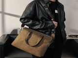 Gray Brown Men'S Leather Briefcase Laptop Bag Professional Carry-All Commuter Attach V1347-127-BRO-59768