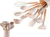 Set of 12 Silicone Kitchen with Wooden Handle - Storage Bucket - Non-Stick Pan & Kitchen V1188-ZXY-10660