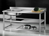 Cefito Stainless Steel Kitchen Bench Work Table with Sink Splashback 120cm SSKB-B-SINK-L120