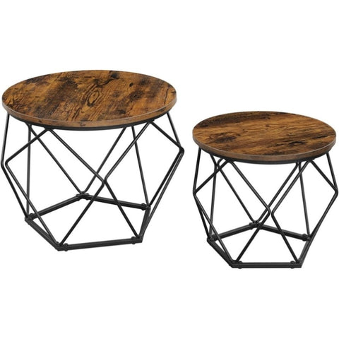 VASAGLE Set of 2 Rustic Brown and Black Coffee Tables with Robust Steel Frame V227-9101101035472