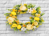 Yellow Rose Lemon Wreath for Spring Summer Front Door, 16 Inch Artificial Flower Wreath for V1366-AZ2-W-21194