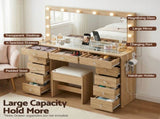 Artiss Dressing Table Vanity Desk Set Stool LED Bulbs Wood FURNI-L-DRESS08-WD-ABC