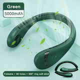 Green 5000mAh Mini Neck Fan Bladeless Foldable Portable Quiet Rechargeable 360degree Cooler V201-W12850250