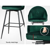 Artiss 2x Bar Stools Velvet Swivel Metal Legs Green BA-K-9969-GNX2