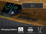 Walnut Single LED Corner Bed Frame in Black with 2 Storage Drawers and Charging Station V178-59294