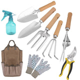 9-Piece Gardening Tool Set - Heavy Duty Stainless Steel with Beechwood Handles - Complete Garden Kit V888-ELOSUNG48911
