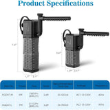 Adjustable Aquarium Filter 600L/H Aquarium Pump, Ultra-Quiet Internal Aquarium Filter Suitable For V1188-MS-227-2316