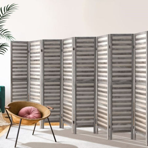 Artiss 8 Panel Room Divider Screen 326x170cm Louver Grey RD-B-4089-8P-GY