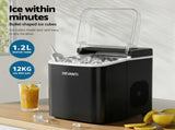 Devanti Ice Maker Machine Portable 12kg Countertop w/Self Cleaning 1.2L Black IM-ZB-OL-15A-BK