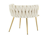 Set of 2 Velvet Upholstered Woven Dining Chairs with Golden Metal Legs, Beige V1127-AU-DC01-BGE