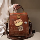 Fashionable Backpack Printed Backpack Double-Shoulder Backpack Cute Cat Print - Pink - Size 29-24-13 V1347-127-02066-PNK-29-24-13