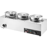 Electric Soup Warmer, Three 7.4QT Stainless Steel Round Pot, 1200W Commercial Food Warmer, 30 - 85&degC V952-BW3374QT1200W47W6V3