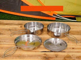 4Pcs Outdoor Camping Cooking Pots Camping Stainless Steel Cookware with 2 Cooking Pot/Frying Pan/Lid V1369-AZ3-W-13897