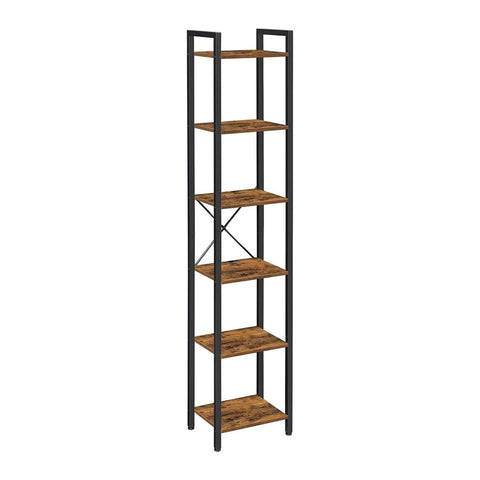 VASAGLE Narrow Bookcase Small 6-Tiers Bookshelf Industrial Rustic Brown and Black V227-9101402108472