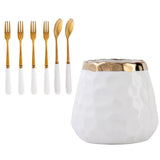 Ceramic Stainless Steel Fruit Forks Storage Jar Kitchen Cutlery White V1370-AZ4-16116