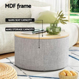 Artiss Storage Ottoman Blanket Box 60cm Linen Round Grey OTM-ROUND-02-L60-GY