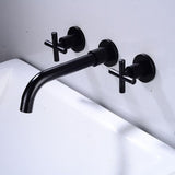 Basin Mixer Tap Matte Black Wall Mounted Bathroom Faucet Double Handle Brass Basin Mixer with Rough V1237-ZY-528-259
