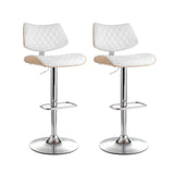 Artiss 2x Bar Stools Kitchen Dining Chairs Gas Lift Stool Wooden Leather White BA-TW-8095-WHX2