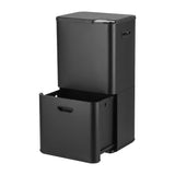 Cefito 63L Rubbish Bin 3 Compartment Carbon Steel Split Door Trash Can Black RB-63L-3C-BK