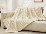 Updated Grey Throw Blanket for Couch and Bed- Super Soft and Warm 3D Checkered Fluffy Fuzzy Fleece V1107-114-55048-BEG4
