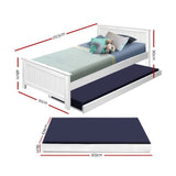 Artiss Bed Frame King Single Size Wooden Trundle Daybed White ELVIS WBED-D-03KS-107-AB