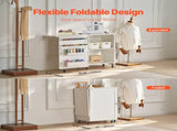 Folding Sewing Table with Lockable Wheels Storage Shelves Trays Door White V952-FRZJYXXKZDBHL2LV9V0