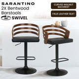 Sarantino Set of 2 Bentwood Walnut Barstool Leather Seat and Metal Base BAR-MLM-081-2