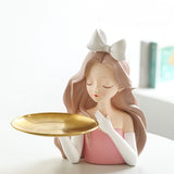Entrance Storage Decoration Girl Sculptures Porch Decor Tray for Living Study Bedroom Bowknot Girl V1294-YM0716-3115220067912