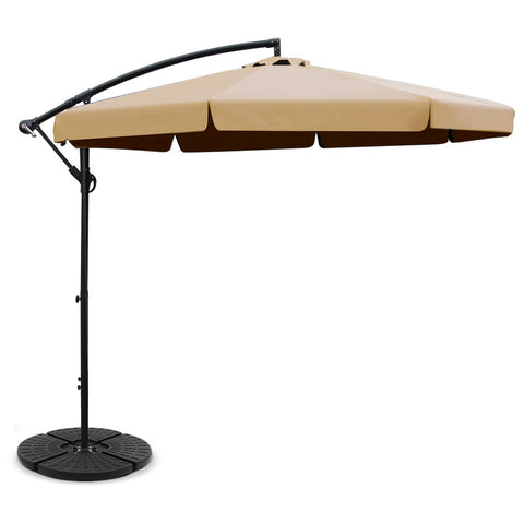 Instahut 3m Outdoor Umbrella w/Base Cantilever Garden Patio Beach Beige UMB-BAN-F-50-48-BG