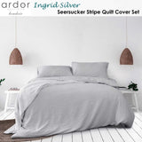 Ardor Ingrid Silver Seersucker Stripe Quilt Cover Set Queen V442-INT-QUILTCS-INGRID-SILVER-QS