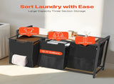 3 Section Laundry Sorter, Large Laundry Hamper with Metal Frame and Wooden Tabletop, Freestanding V952-XYLEKJSMCLS1B584D001V0