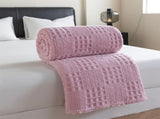 Pink 180*200cm Thickened Double-Sided Plush Waffle Weave Throw Blanket - Anti-Static Taffeta Velvet V888-ELOSUNG50786