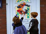 Spooky Halloween Wreath for Front Door - 14 Inch Crescent Moon Wreath with Black Cat, Bat & Rose V1366-AZ2-W-16600