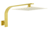 WELS Brushed Gold 10" Square SUS Shower Head Brass Gooseneck Wall Arm Set V1233-A602GKSS110G
