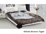 800GSM Luxury Reversible Animal Mink Blanket Queen 200 x 240 cm White Brown Tiger V442-ABR-BLANKET-800GSM22TIGER-WHITEBROWN-QS