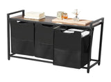3 Section Laundry Sorter, Large Laundry Hamper with Metal Frame and Wooden Tabletop, Freestanding V952-XYLEKJSMCLS1B584D001V0
