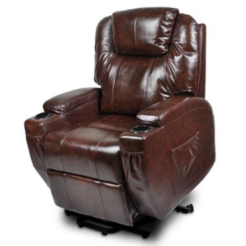 Recliner Lift Heat Massage Armchair Sofa Leather 2 Motor Chair Brown V755-SCLC-8301DB-2