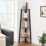 VASAGLE Corner Shelf 4-Tier Industrial Storage Rack Rustic Brown and Black V227-9101402108992