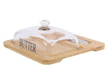 Wood Butter Dish with Clear Glass Lid Cutting Tool Easy to Clean Butter Container for Cheese Cake V1294-YM0901-3118250117111