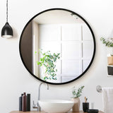 Embellir Wall Mirror Makeup 90cm Home Decor Framed Mirrors Bathroom Round Black MM-WALL-ROU-BK-90